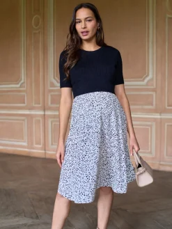 Seraphine Black & White Printed Maternity & Nursing Knit Top Dress Hot