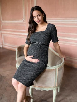 Seraphine Black A-Line Stretch Tweed Maternity Dress
