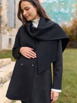 Seraphine Black Double Breasted Wool Maternity Coat Online