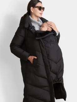 Seraphine 3-In-1 Long Chevron Puffer Maternity Coat Black Clearance