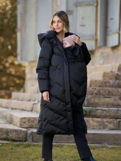 Seraphine Long 3-In-1 Maternity & Babywearing Puffa Coat Black Clearance