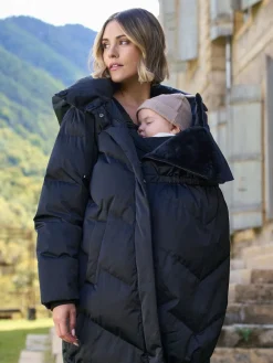 Seraphine Long 3-In-1 Maternity & Babywearing Puffa Coat Black Clearance
