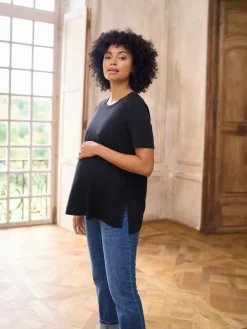 Seraphine Maternity Short Sleeve Cotton Modal T-Shirt Black New