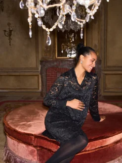 Seraphine Black Maternity & Nursing Lace Tunic Dress New