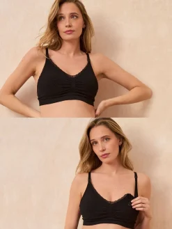 Seraphine Black Maternity & Nursing Cotton Rib Jersey Bras 2 Pack Sale