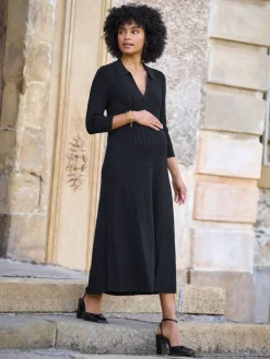 Seraphine Black Maternity Pointelle Knit Dress Best