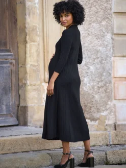 Seraphine Black Maternity Pointelle Knit Dress Best