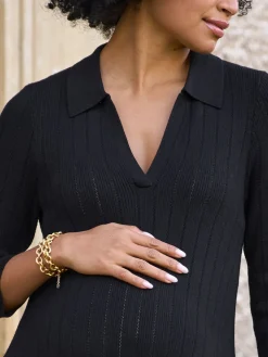 Seraphine Black Maternity Pointelle Knit Dress Best