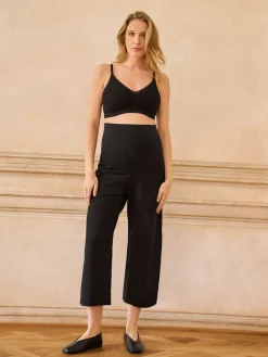 Seraphine Black Overbump Maternity Cropped Ponte Wide Leg Trousers