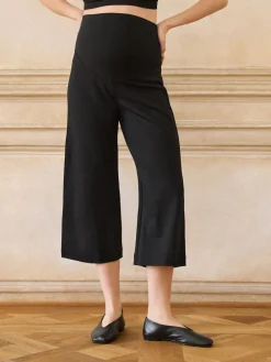 Seraphine Black Overbump Maternity Cropped Ponte Wide Leg Trousers