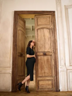 Seraphine Ribbed Maternity And Nursing Midi Dress Black Clearance