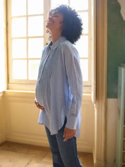Seraphine Blue & White Stripe Maternity Pintuck Shirt Clearance