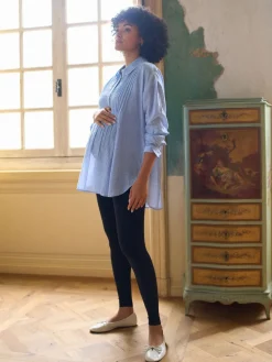 Seraphine Blue & White Stripe Maternity Pintuck Shirt Clearance