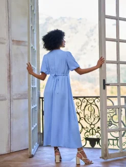 Seraphine Blue Button Through V-Neck Nursing Dress Best