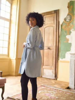 Seraphine Blue Denim Maternity & Nursing Chambray Shirt Dress Clearance