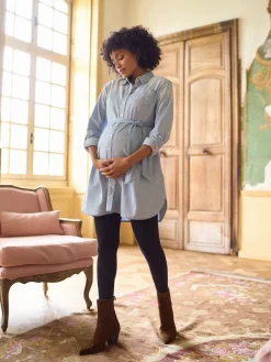 Seraphine Blue Denim Maternity & Nursing Chambray Shirt Dress Clearance