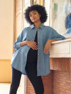 Seraphine Blue Denim Maternity & Nursing Shirt Dress Online