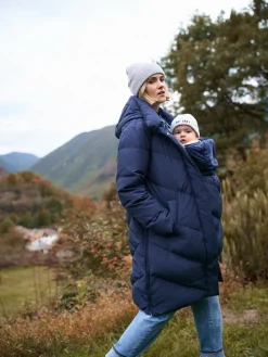 Seraphine Long Chevron 3 in 1 Maternity & Babywearing Down-filled Coat Blue New