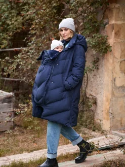 Seraphine Long Chevron 3 in 1 Maternity & Babywearing Down-filled Coat Blue New