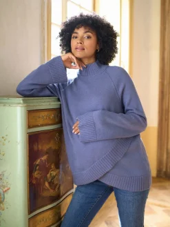 Seraphine Premium Cashmere Blend Maternity & Nursing Roll Neck Jumper Blue Discount