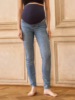 Seraphine Tall Premium Organic Overbump Maternity Skinny Jeans Blue New