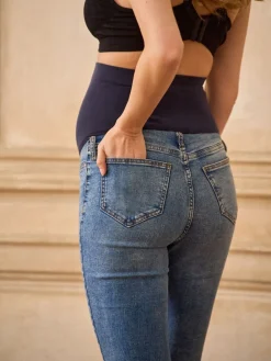 Seraphine Tall Premium Organic Overbump Maternity Skinny Jeans Blue New
