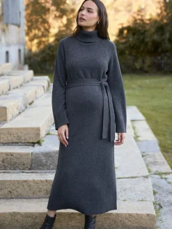 Seraphine Charcoal Grey 100% Merino Wool Maternity Knit Dress New