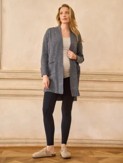 Seraphine Premium Soft 100% Wool Long Line Maternity Cardigan Charcoal Grey New