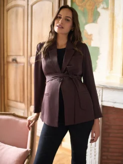 Seraphine Chocolate Brown Maternity Belted Blazer Discount
