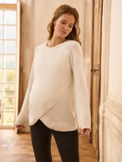 Seraphine Maternity & Nursing Cross Over Cotton Jumper Cream Clearance