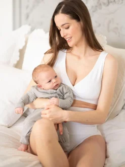 Seraphine Grey Stripe & White Maternity & Nursing Seamless Sleep Bras 2 Pack Grey Stripe & White Best