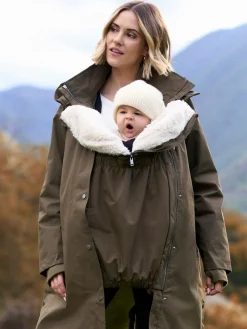 Seraphine 3 in 1 Maternity & Babywearing Parka with Borg Lining Khaki