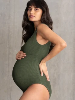 Seraphine Textured Maternity Swimsuit Khaki Green Sale