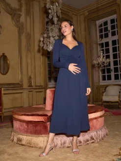 Seraphine Midnight Blue Sweetheart Neckline Maternity and Nursing Maxi Dress Hot
