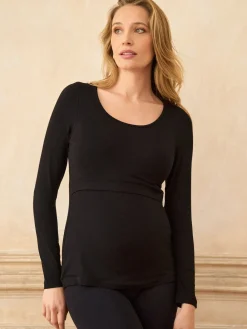 Seraphine Navy & Black Maternity & Nursing Bamboo Jersey Long Sleeve Tops 2 Pack Sale