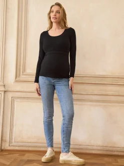 Seraphine Navy & Black Maternity & Nursing Bamboo Jersey Long Sleeve Tops 2 Pack Sale