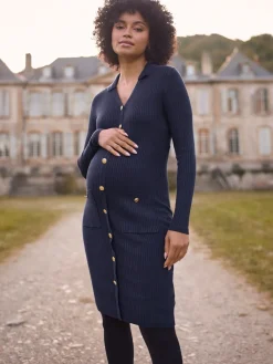 Seraphine Navy Blue Maternity Knitted Dress Discount