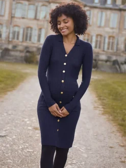 Seraphine Navy Blue Maternity Knitted Dress Discount
