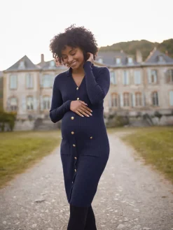 Seraphine Navy Blue Maternity Knitted Dress Discount