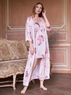 Seraphine Pink Floral Print Maternity Satin Kimono