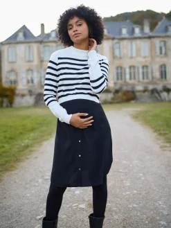Seraphine White & Black Stripe Maternity & Nursing Knit Top Dress Online