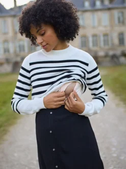 Seraphine White & Black Stripe Maternity & Nursing Knit Top Dress Online