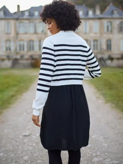 Seraphine White & Black Stripe Maternity & Nursing Knit Top Dress Online