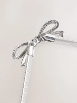 Next Skinny Stretch Belt Silver Bow Sale