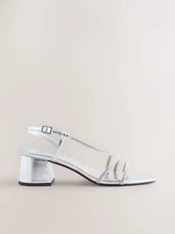 Next Forever Comfort Square Toe Jewelled Strappy Block Heeled Sandals Silver Best