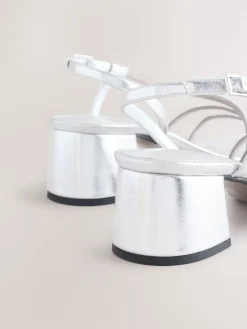 Next Forever Comfort Square Toe Jewelled Strappy Block Heeled Sandals Silver Best