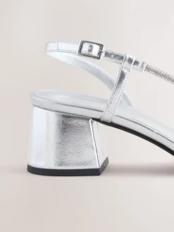 Next Forever Comfort Square Toe Jewelled Strappy Block Heeled Sandals Silver Best