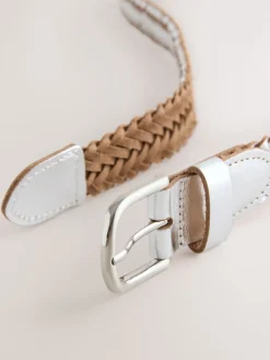Next Hand Plaited Leather Belt Silver