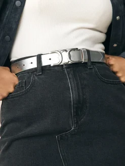 Next Regular Statement Buckle Leather Belt Silver Best