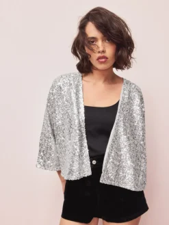 Next Sequin Jacket Silver Best